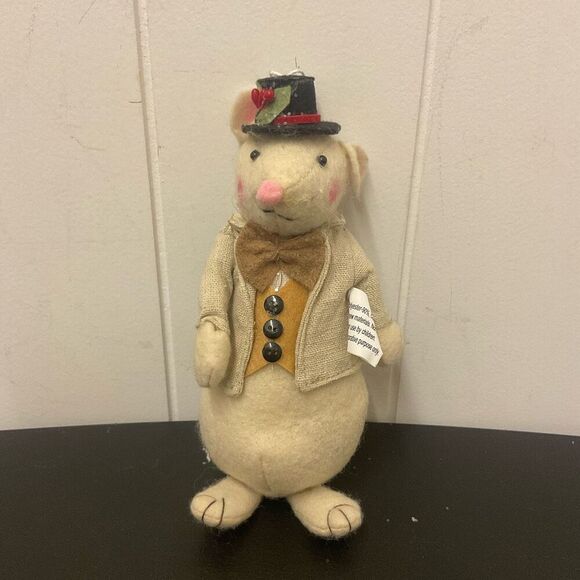 RAZ Imports MICE Felt Christmas Mouse Decor figurine 7" Tall Tan Outfit - Picture 1 of 8